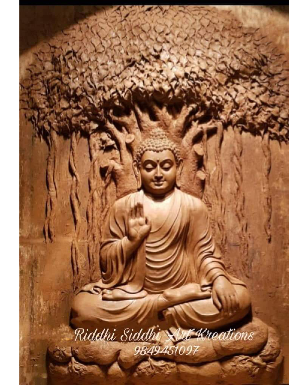 Riddhi Siddhi Art Creations - Rustic Tree of Life Meditation Buddha Mural